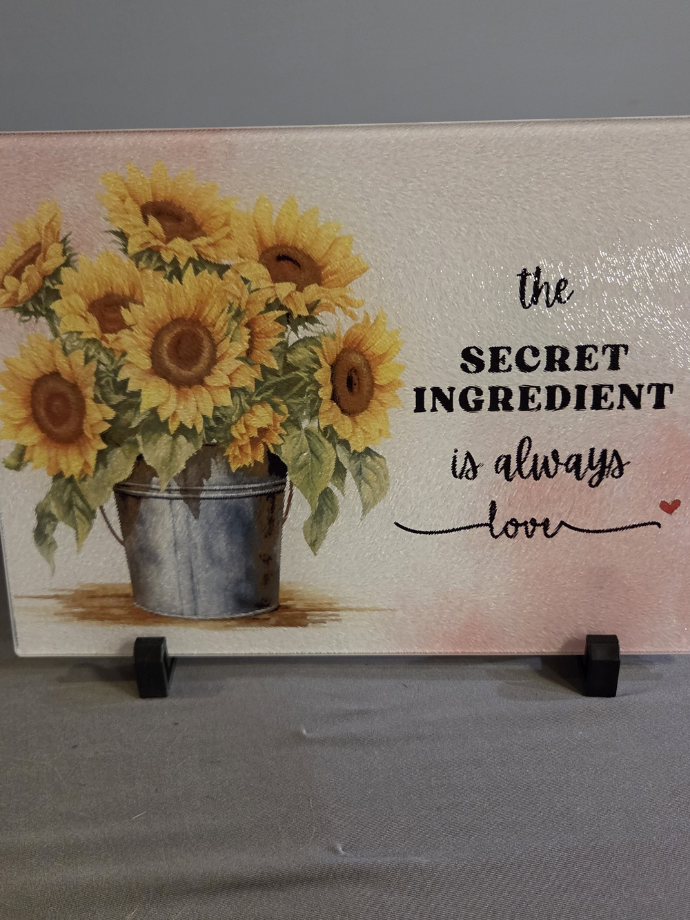 Sunflower Secret Ingredient Is Love Glass Cutting Board 8x11 Kitchen Decor